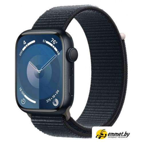 Умные часы Apple Watch Series 9 45 мм (алюминиевый корпус, полуночный/полуночный, нейлоновый ремешок)