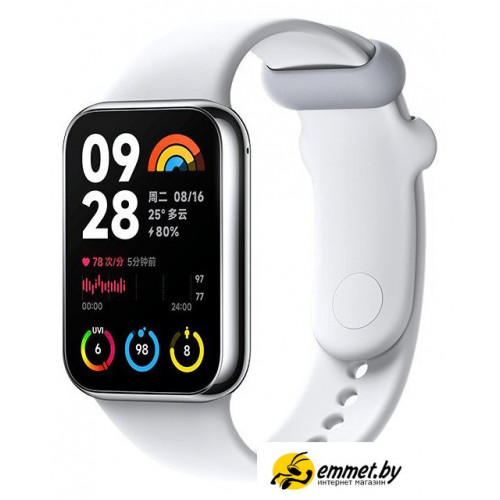 Фитнес-браслет Xiaomi Smart Band 8 Pro (серебристый, с белым силиконовым ремешком, международная версия)