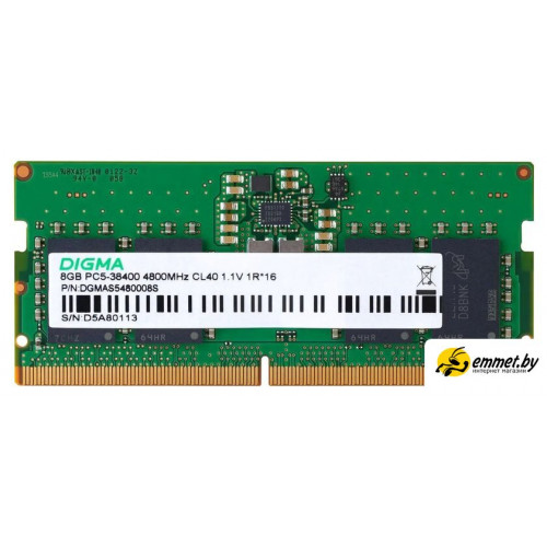 Оперативная память Digma 8ГБ DDR5 SODIMM 4800 МГц DGMAS5480008S