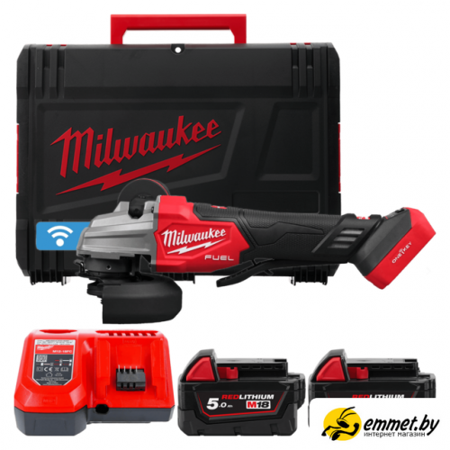 Угловая шлифмашина Milwaukee M18 Fuel One-Key M18FSAGSVO125X-502X 4933493553 (с 2-мя АКБ 5 Ач, кейс)