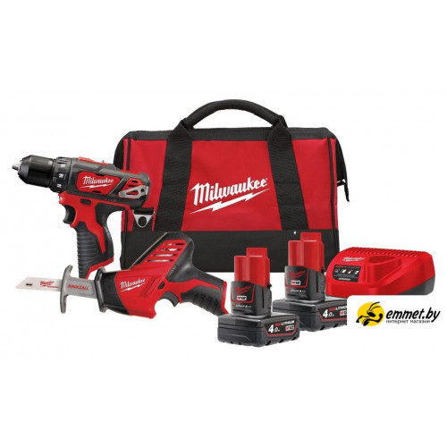Наборы электроинструментов Milwaukee М12 ВPP2С-402B 4933441230 (шуруповерт, сабельная пила, 2 АКБ, су