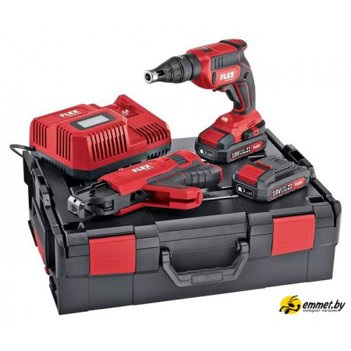 Шуруповерт для гипсокартона FLEX DW 45 18.0-EC M/2.5 Set 466824 (с 2-мя АКБ 2.5 Ач, кейс, насадка автоподачи)
