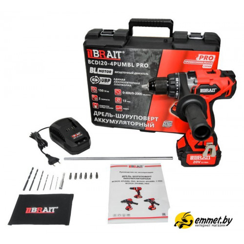 Дрель-шуруповерт Brait BCDI20-4PUMBL PRO (с 1-м АКБ, кейс)