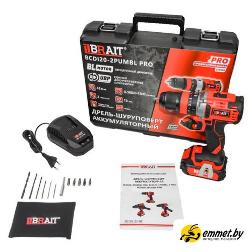 Ударная дрель-шуруповерт Brait BCDI20-2PUMBL PRO (с 1-м АКБ, кейс)