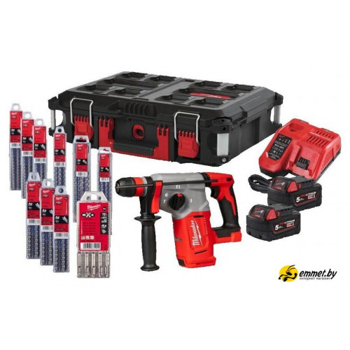 Перфоратор Milwaukee M18 BLHX100P-502P 4933498243 (с 2-мя АКБ, кейс, набор оснастки)