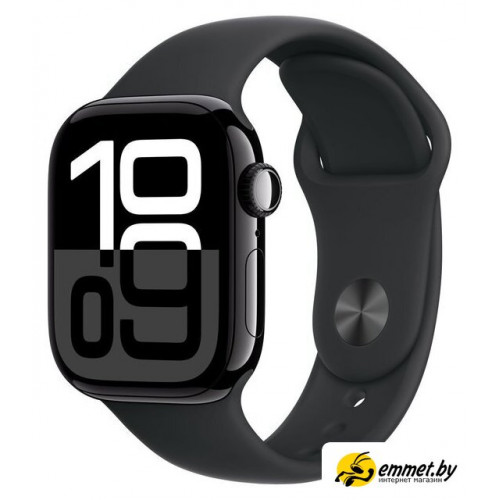 Умные часы Apple Watch Series 10 42 мм (алюминиевый корпус, черный/черный, спортивный силиконовый ремешок S/M)